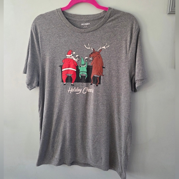 Men's Old Navy Soft-Washed Crewneck Graphic T-Shirt Large Charcoal Holiday Cheer - Picture 2 of 5